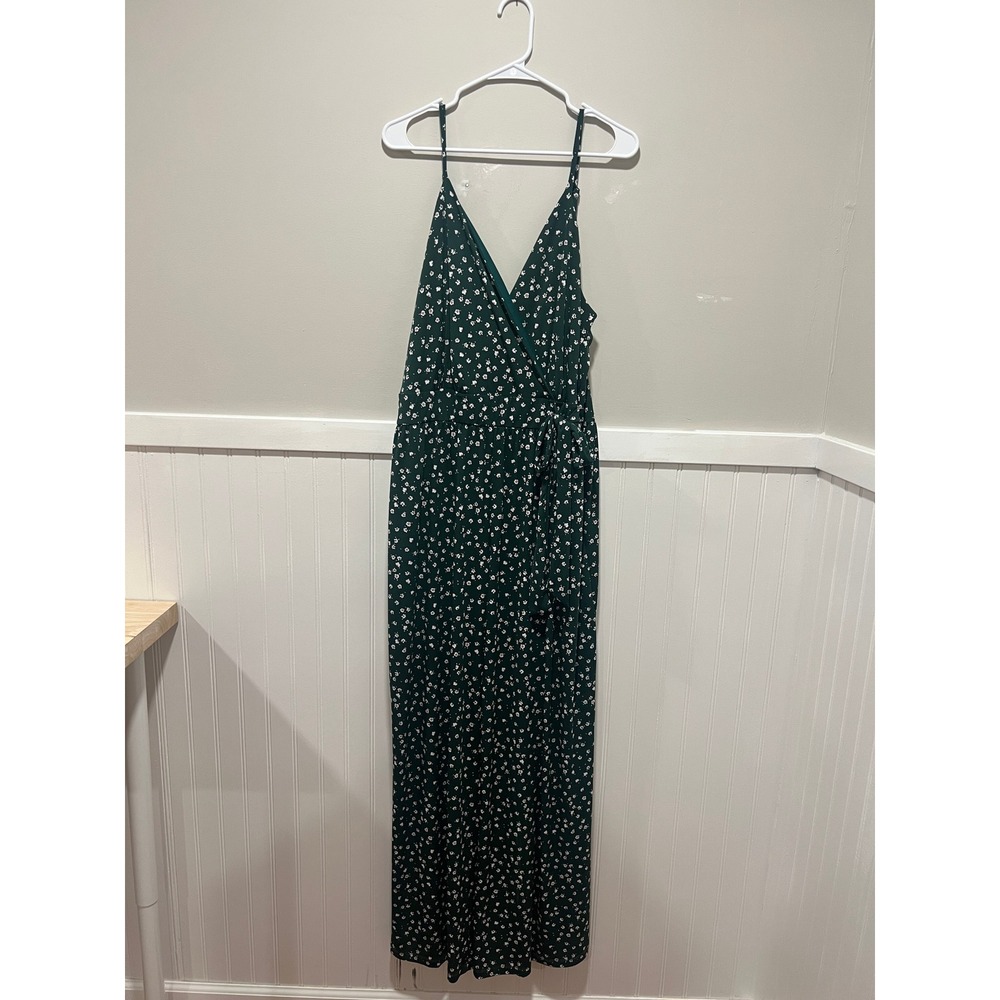 Kaileigh Spaghetti Strap Maxi Jumpsuit V-neck Floral Cute Green Women Size 3X
